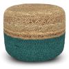 Lydia - Round Pouf - Aqua / Natural
