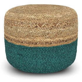 Lydia - Round Pouf - Aqua / Natural