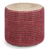 Larissa - Round Braided Pouf - Natural / Maroon