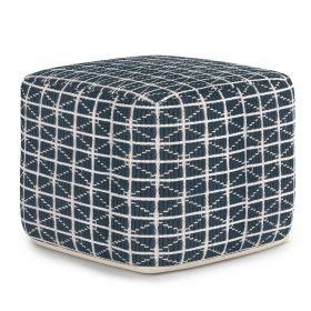 Noreen - Square Pouf - Dark Blue / White