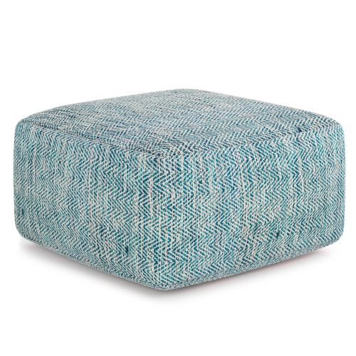 Nate - Square Pouf - Patterned Teal Melange