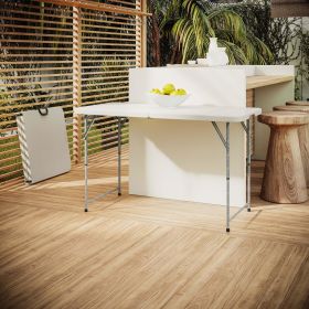 Techni Home 4 FT Granite White Adjustable Height Folding Table with Easy-Carry Handle