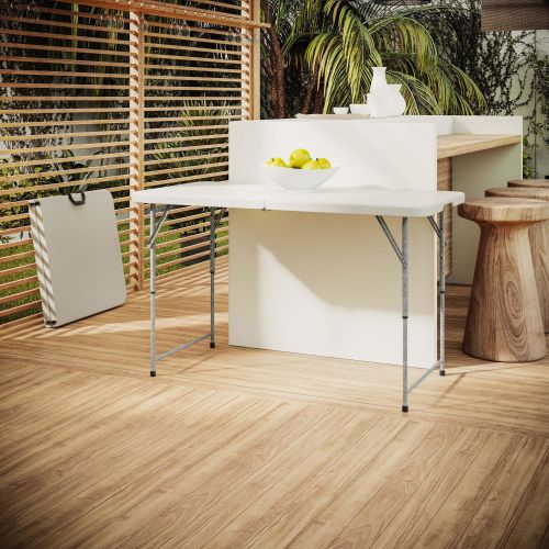 Techni Home 4 FT Granite White Adjustable Height Folding Table with Easy-Carry Handle