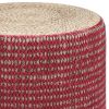 Larissa - Round Braided Pouf - Natural / Maroon