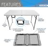 Techni Home 4 FT Granite White Adjustable Height Folding Table with Easy-Carry Handle
