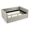 Upholstered Full Size Daybed with Two Drawers, with Button and Copper Nail on Square Arms, Beige (82.75''x58''x30.75'')